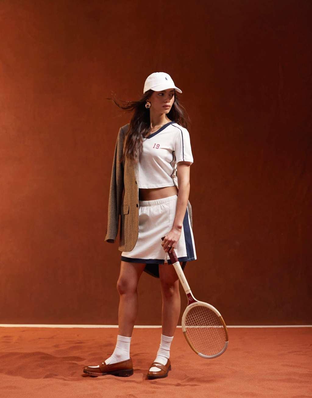 Pieces Sport Core skort with side stripe in white and navy - part of a set Product Image