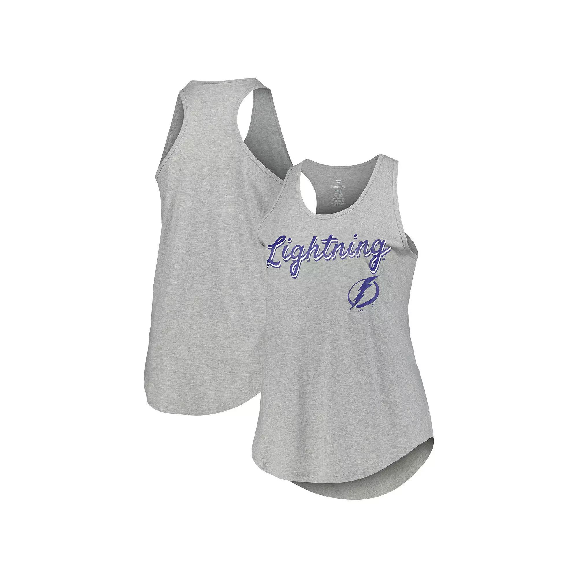 Women's Fanatics Branded Heather Gray Tampa Bay Lightning Plus Size Racerback Tank Top, Size: 2XL, Lgh Grey Product Image