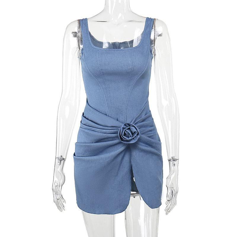 Sleeveless Plain Knotted Cutout Mini Bodycon Dress Product Image