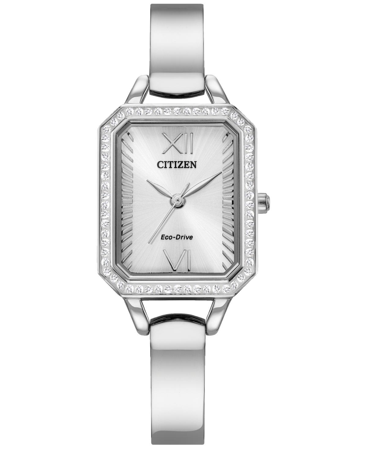 Citizen Eco-Drive Silhouette Crystal Womens Gold Tone Stainless Steel Black Dial Bangle Watch Product Image