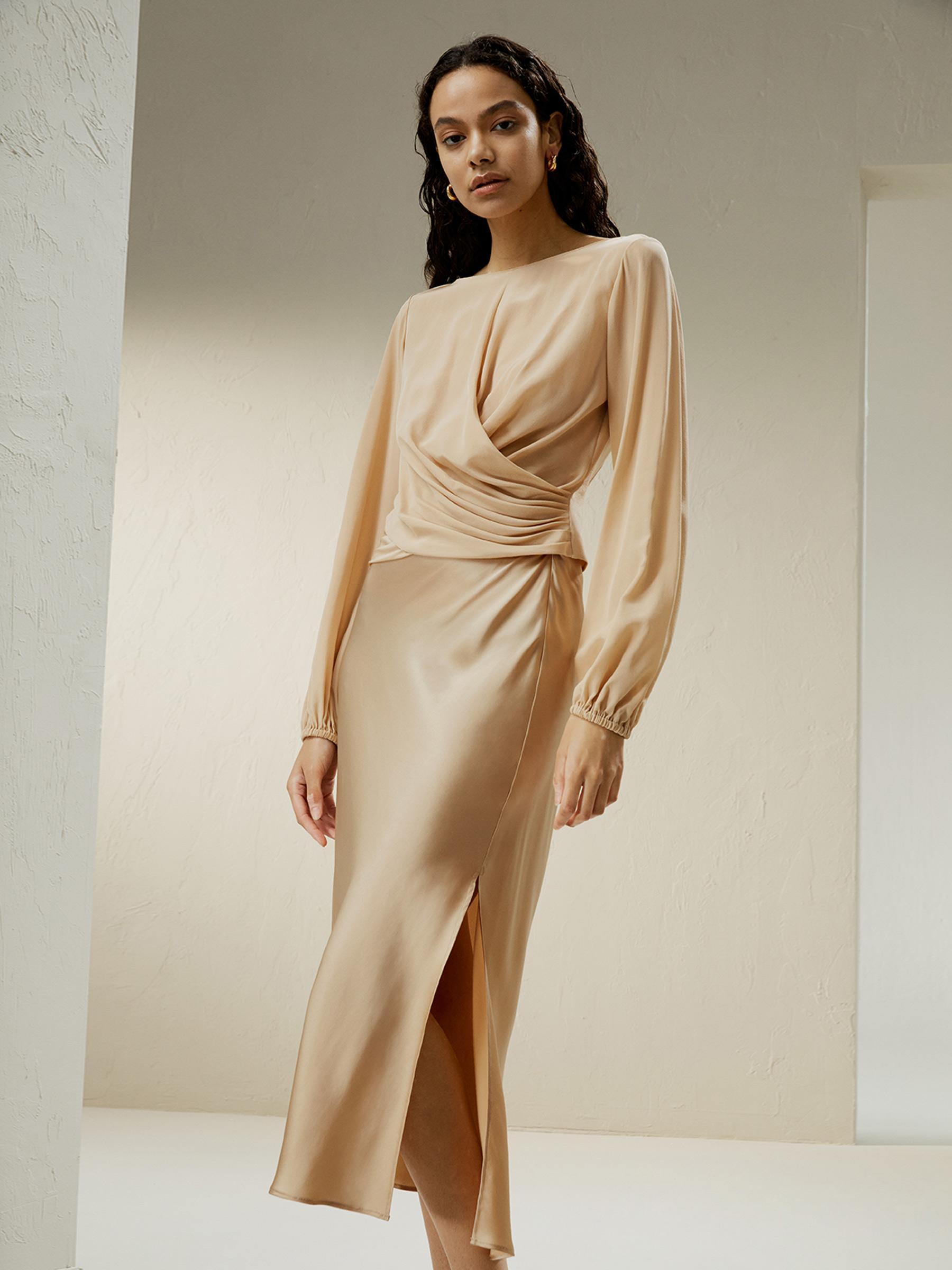 Nipped Waist Crêpe de Chine Blouse Product Image