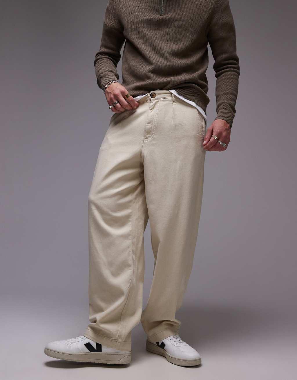 Selected Homme wide fit pleated pants in cream Product Image