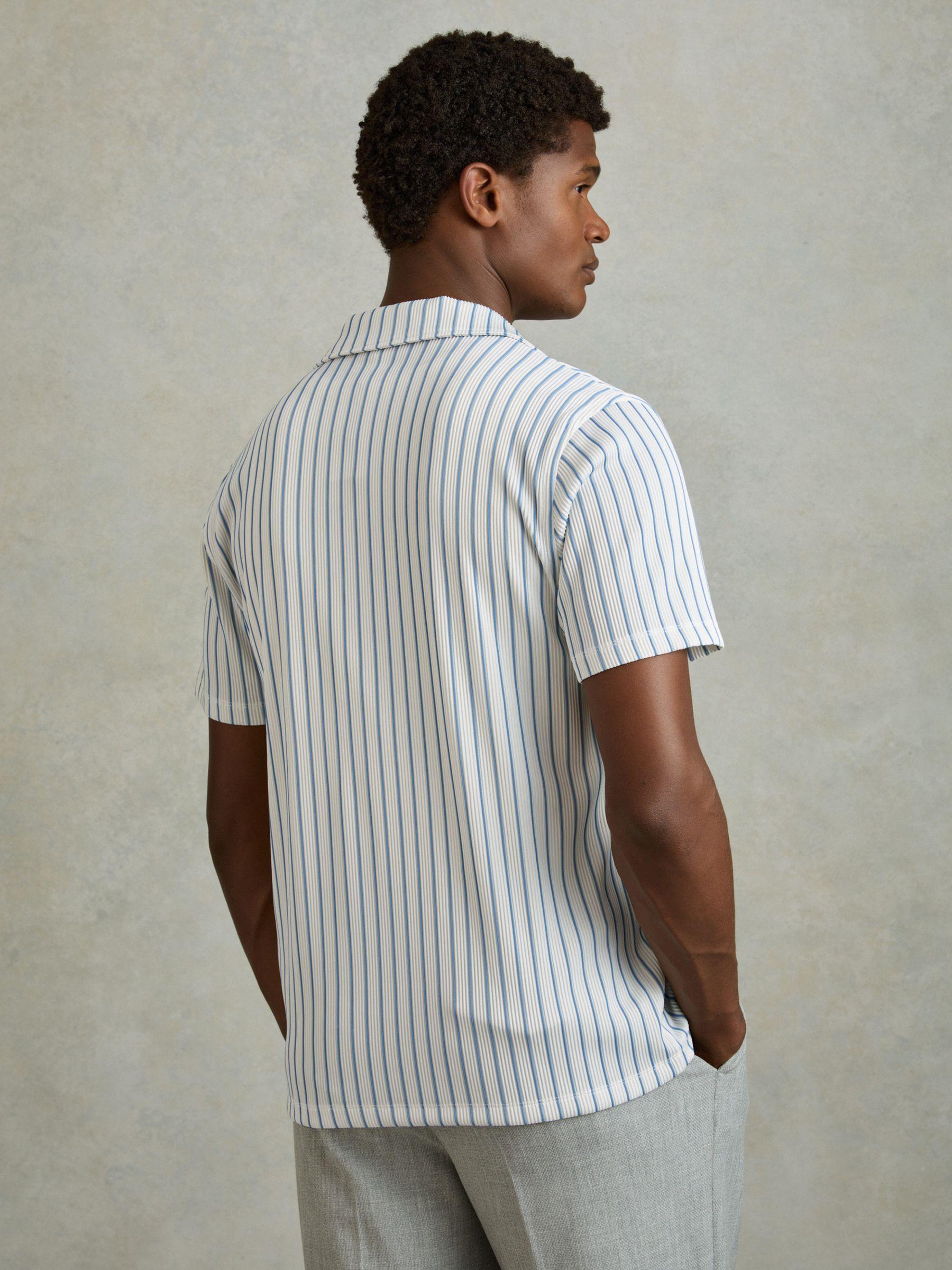 Ribbed Striped Cuban Collar Shirt in White/Soft Blue Product Image