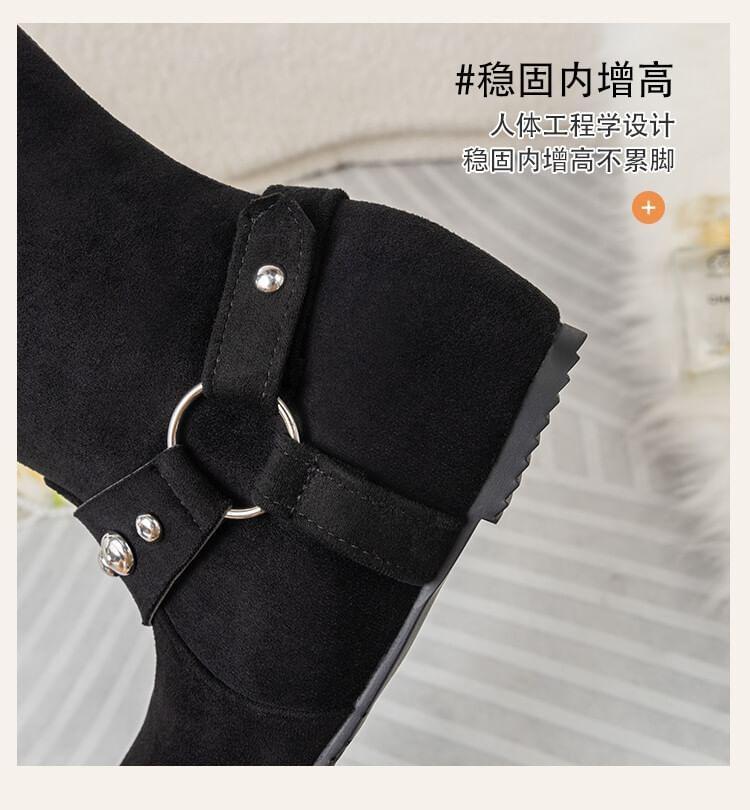 Hidden Wedge Plain Studded Zip-Up Short Boots Product Image