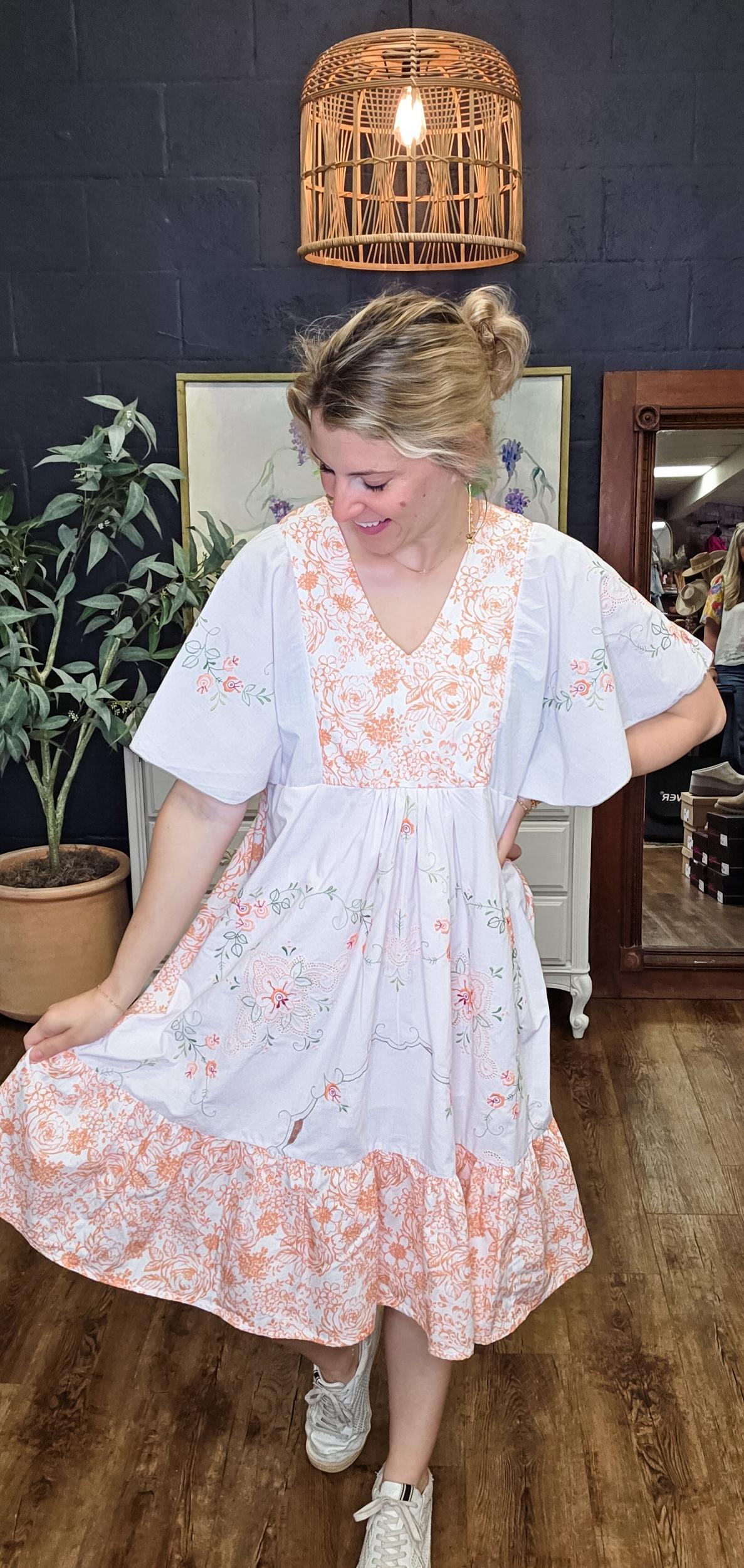 The Southern Belle Dress In Peach Floral Print Product Image