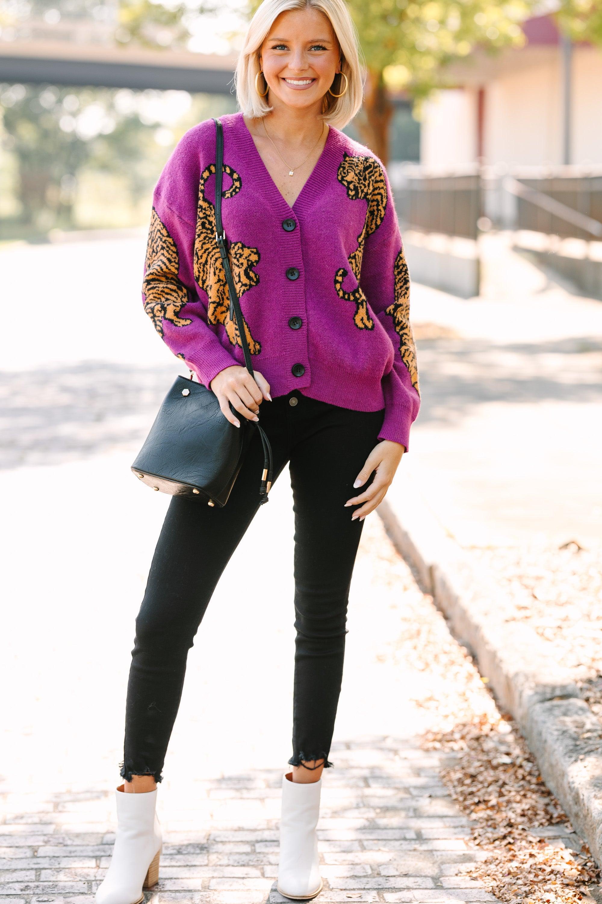 Born To Be Wild Plum Purple Tiger Cardigan Female Product Image