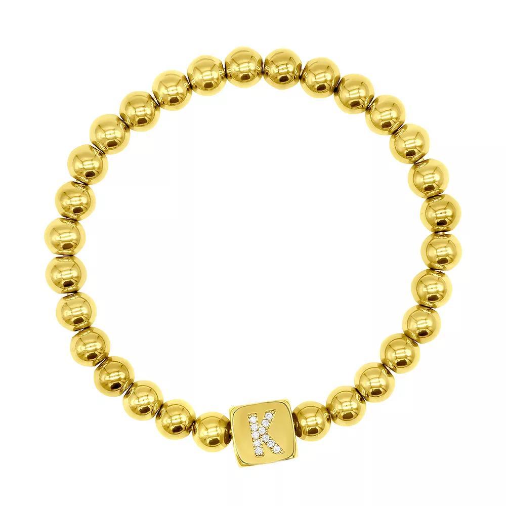 Adornia Gold Tone Initial Cubic Zirconia Cube & Bead Stretch Bracelet, Womens Product Image