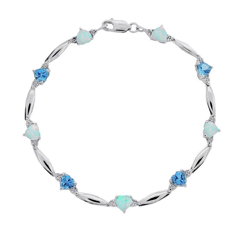 Gemminded Sterling Silver Lab-Created Aquamarine and Diamond Accent Heart Bracelet, Womens Blue Product Image