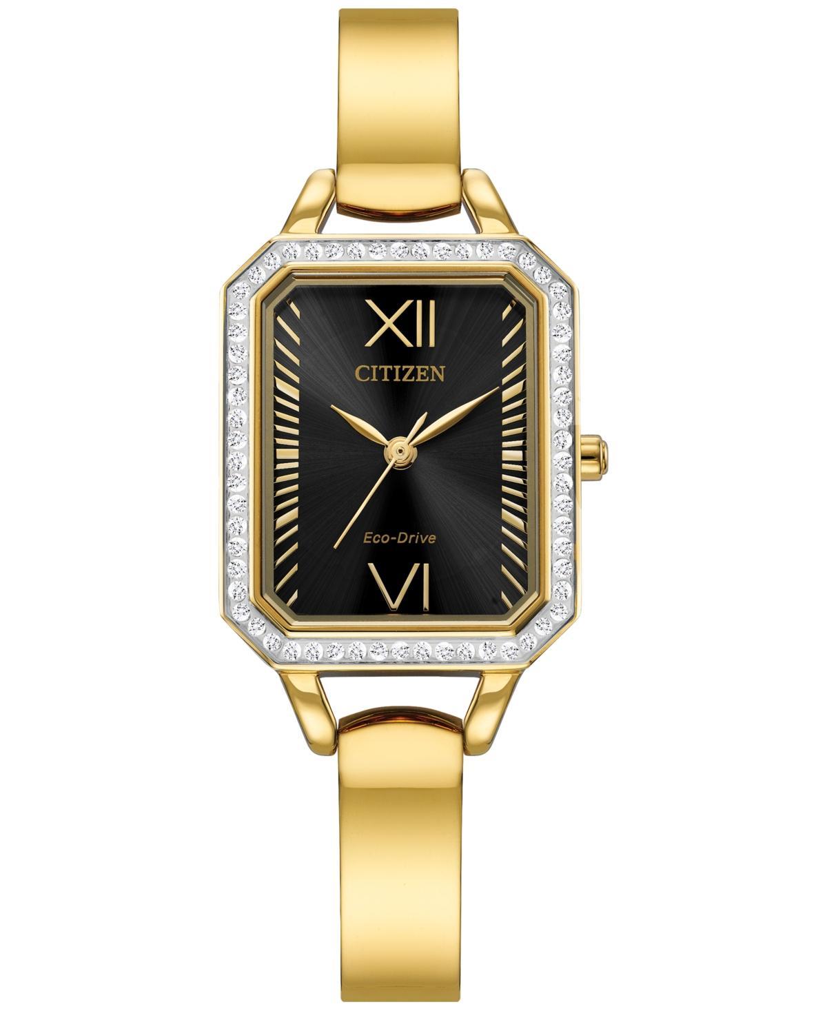 Citizen Eco-Drive Silhouette Crystal Womens Gold Tone Stainless Steel Black Dial Bangle Watch Product Image