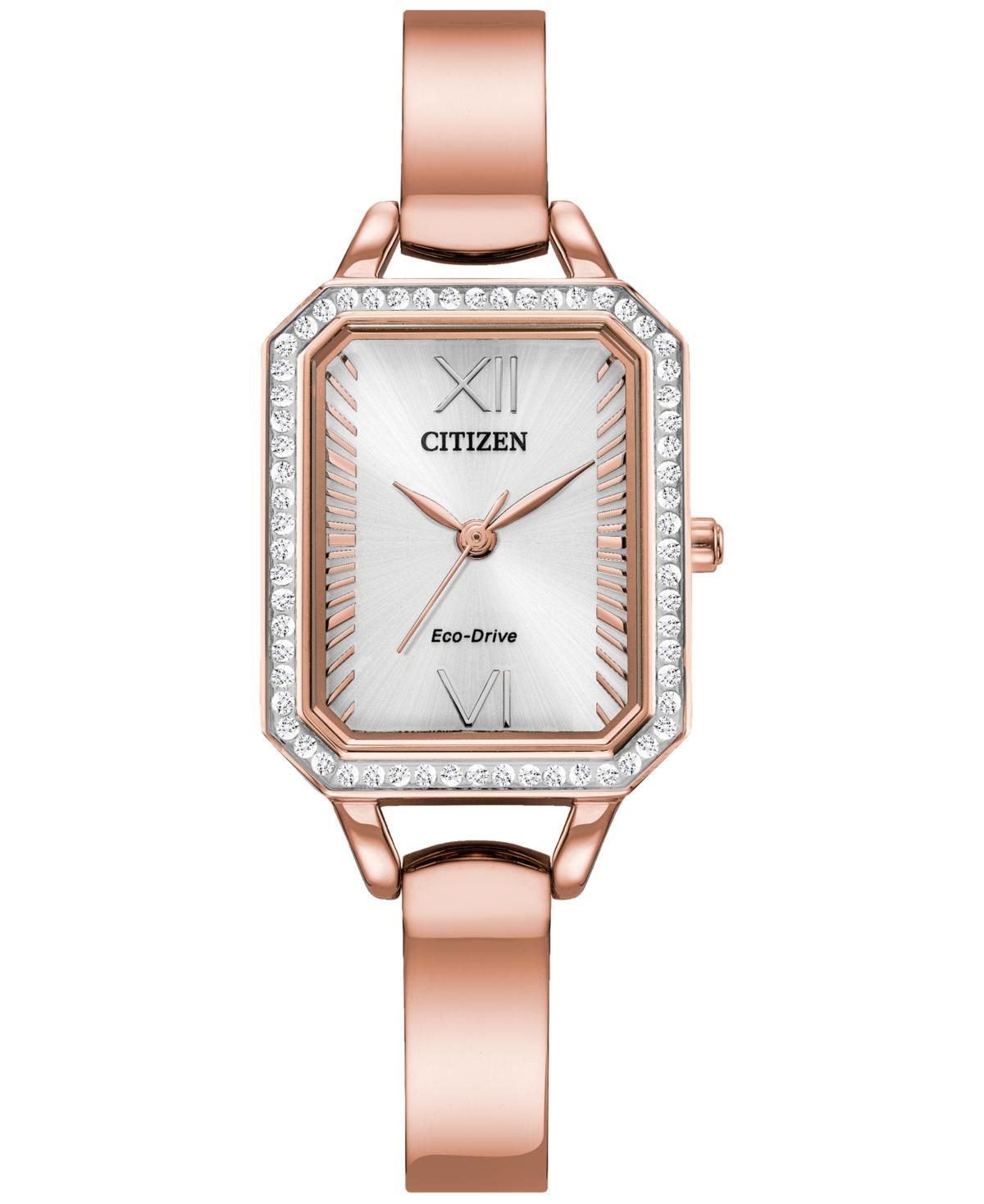 Citizen Eco-Drive Silhouette Crystal Womens Gold Tone Stainless Steel Black Dial Bangle Watch Product Image