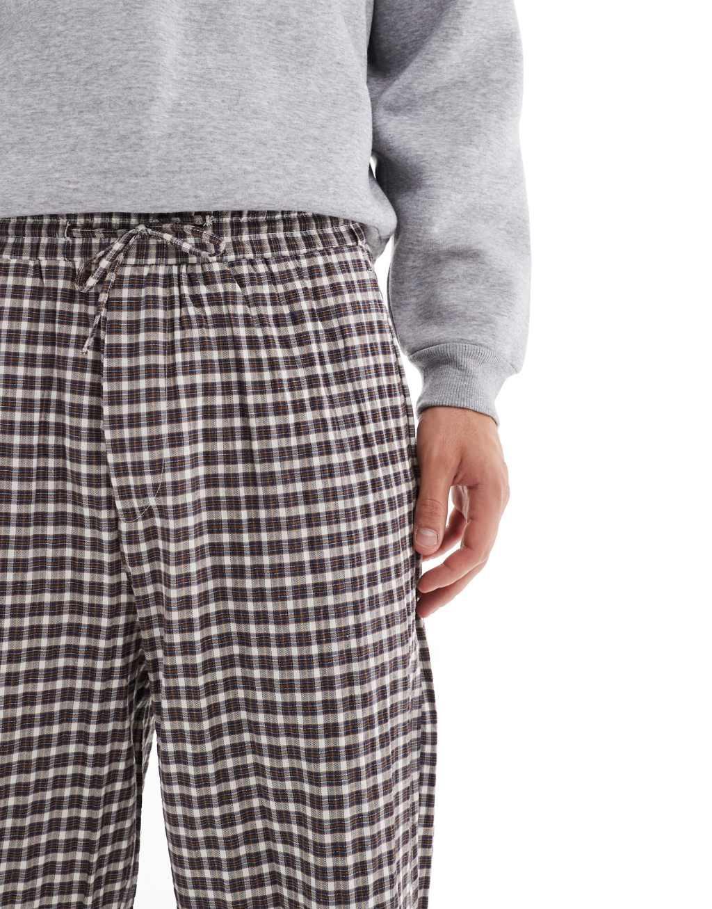 Bershka checked pants in brown  Product Image