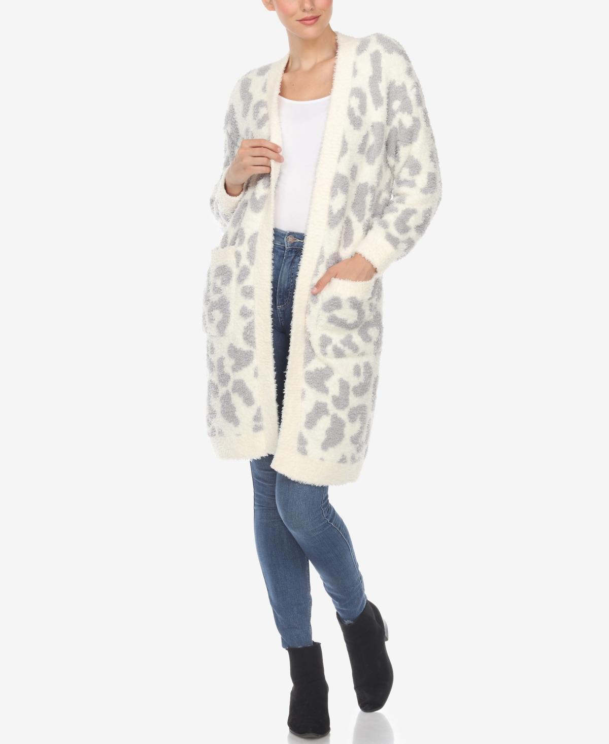 White Mark Womens Leopard Print Open Front Sherpa Cardigan - Black Product Image