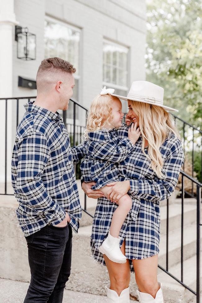 Make My Day Kid's Navy Plaid Shirt Dress FINAL SALE Product Image