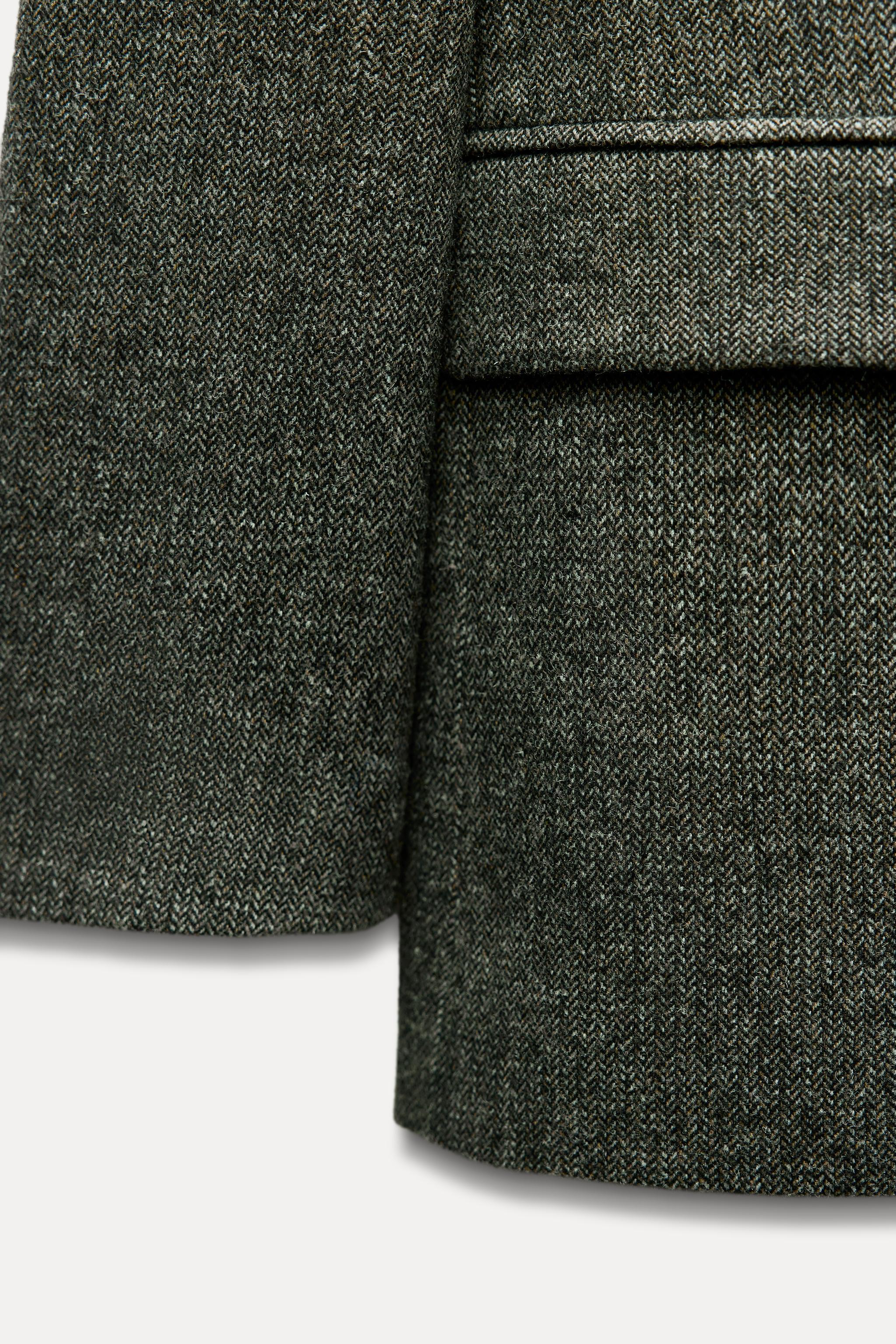 STRAIGHT CUT WOOL BLEND HERRINGBONE BLAZER Product Image