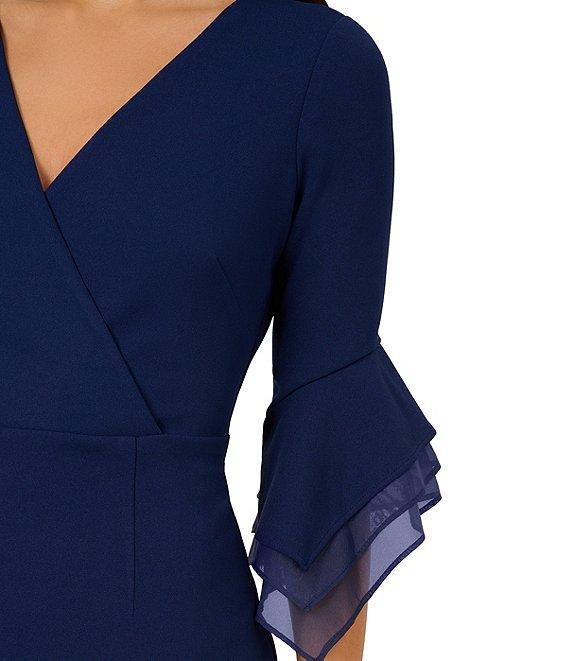 Adrianna Papell V-Neck Organza Bell Sleeve Crepe Sheath Dress Product Image