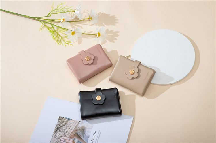 Flower Lettering PVC Panel Faux Leather Bifold Wallet Product Image