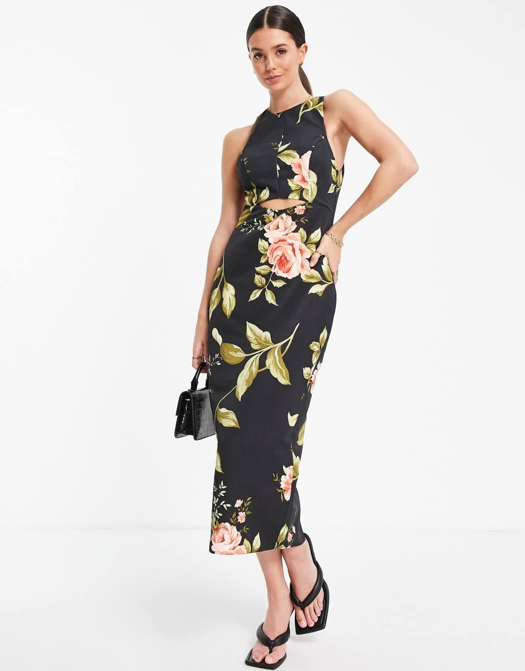 ASOS DESIGN Tall racer neck structured midi dress with cut out detail Product Image