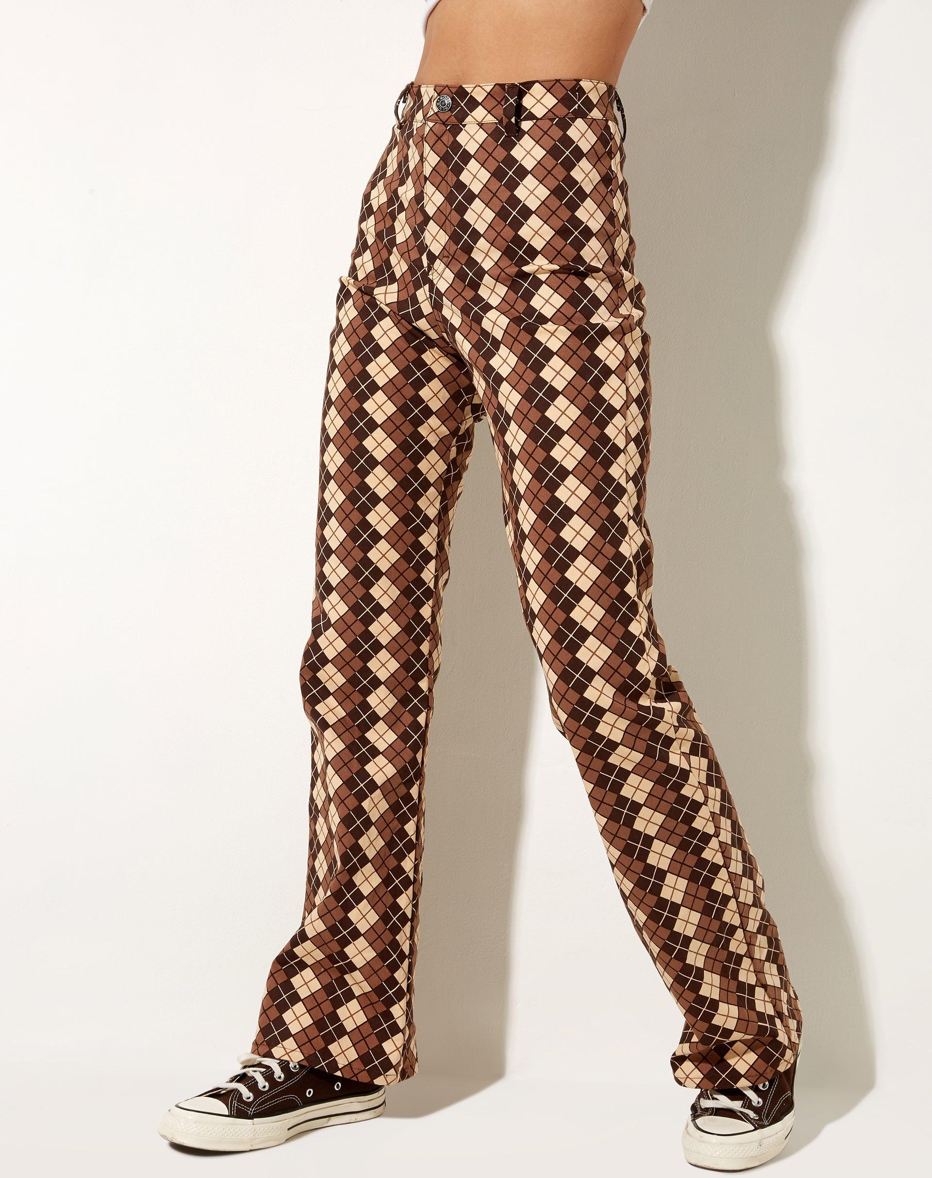 Zoven Flare Trouser in Argyle Brown Product Image