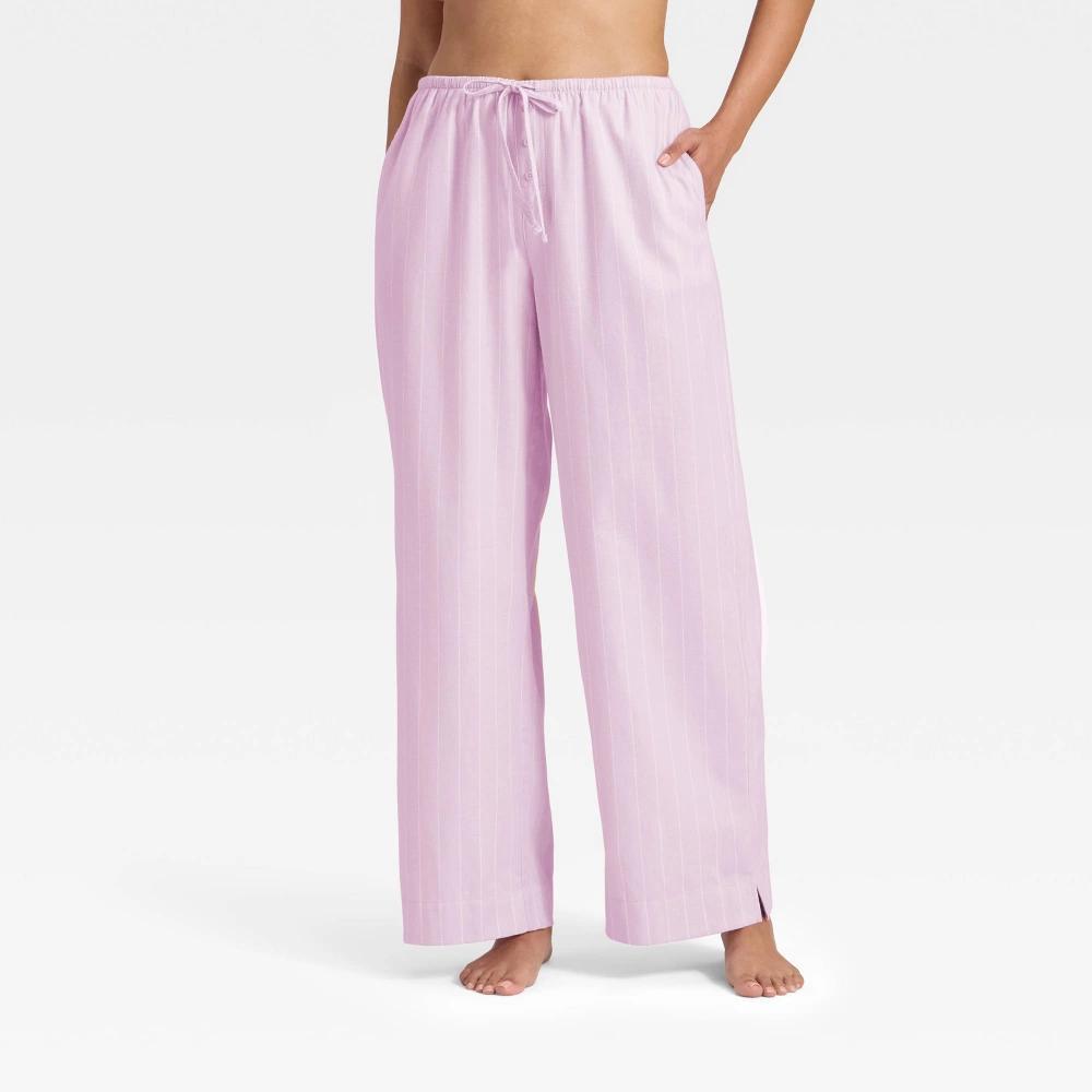 Women's Flannel Wide Leg Pajama Pants - Wild Fable™ Purple Stripe 1X Product Image