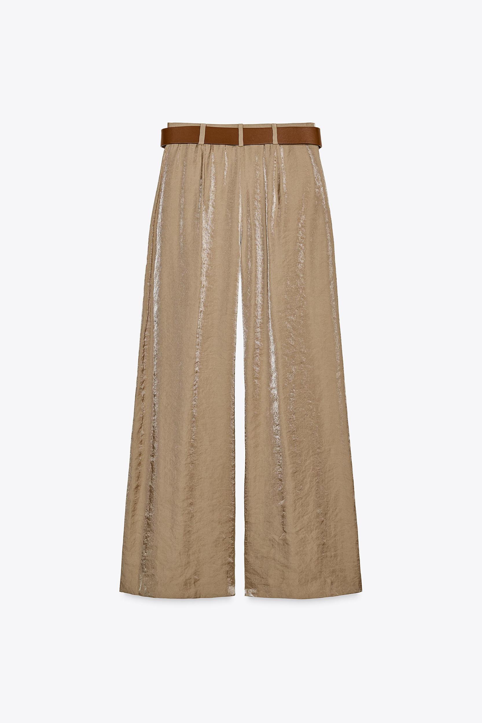 BELTED SATIN WIDE LEG PANTS Product Image