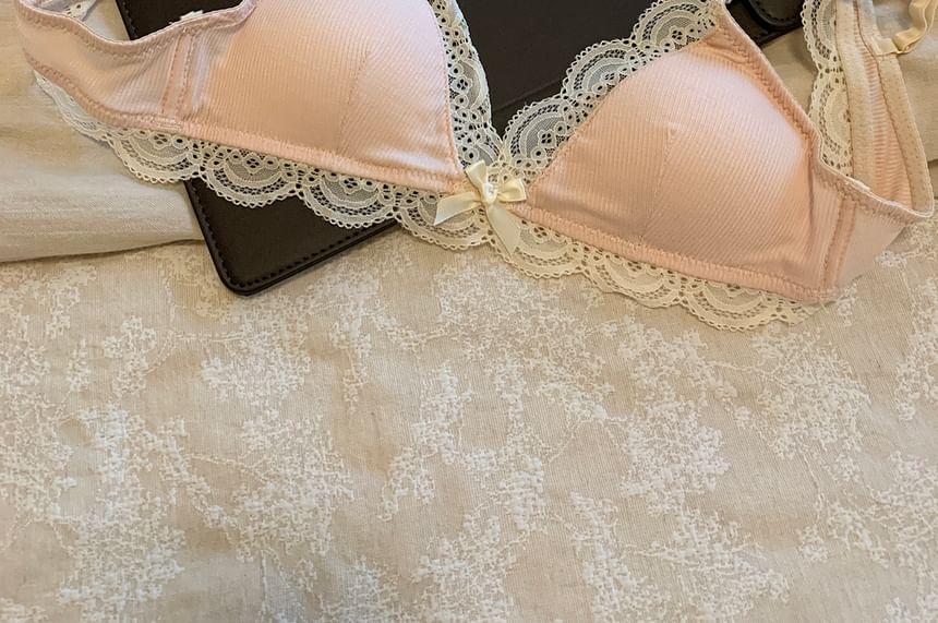 Bow Lace Trim Wireless Bra Product Image