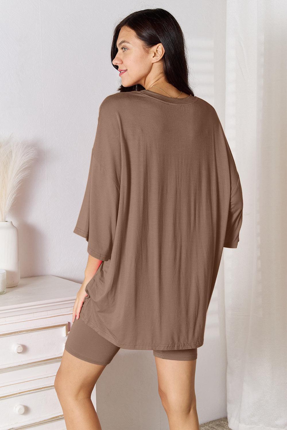 Basic Bae Full Size Soft Rayon Three-Quarter Sleeve Top and Shorts Set Product Image