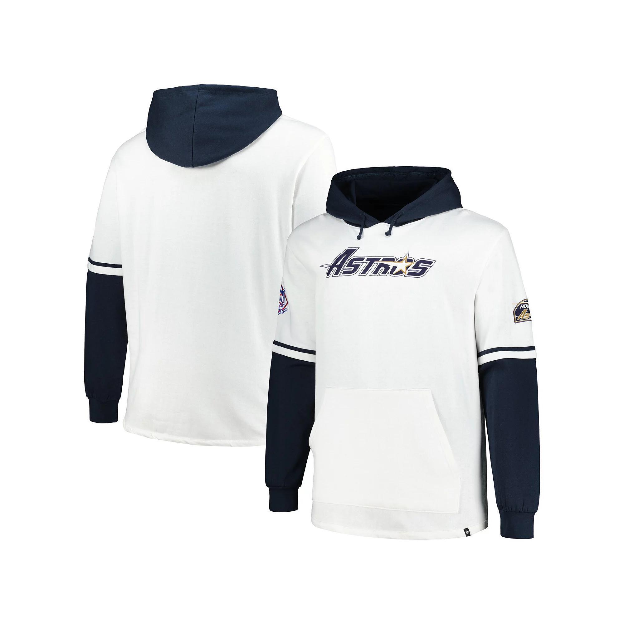 Men's '47 White/Navy Houston Astros Big & Tall Trifecta Shortstop Pullover Hoodie,  Product Image
