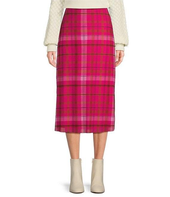 C&V Chelsea & Violet Plaid Printed Mesh Midi Skirt Product Image