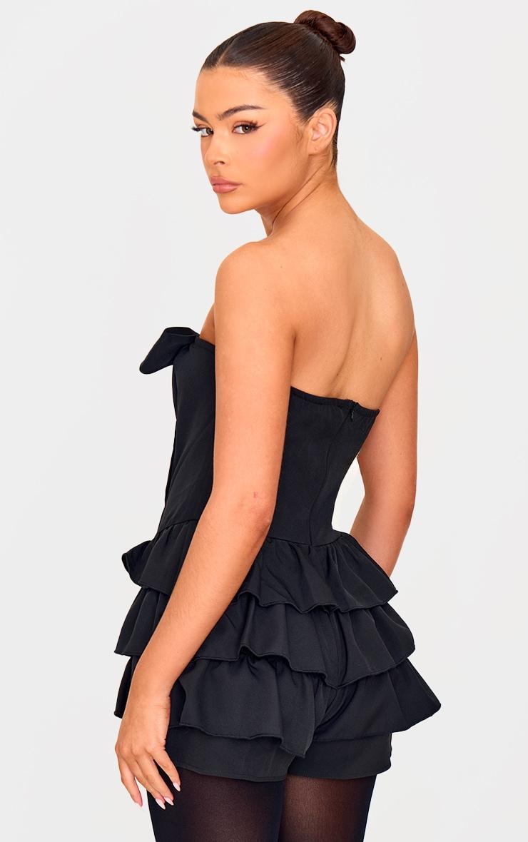 Black Bandeau Bow Detail Bloomer Skort Romper Product Image