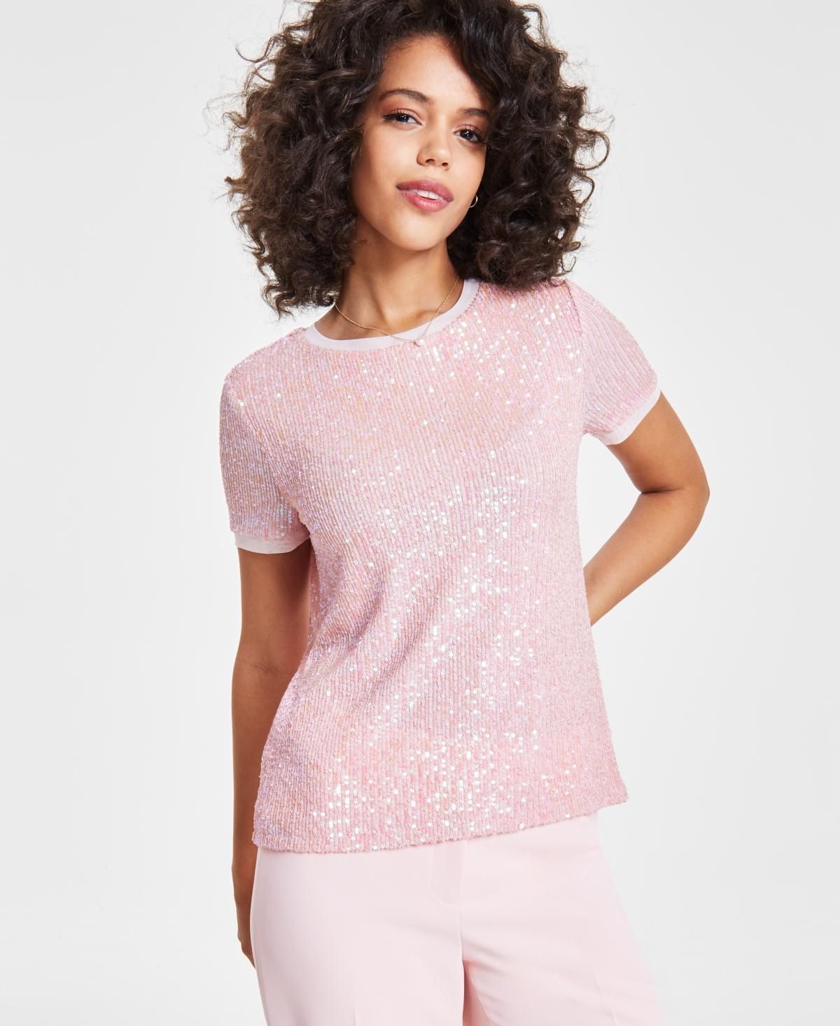 Anne Klein Womens Sequined T-Shirt Product Image