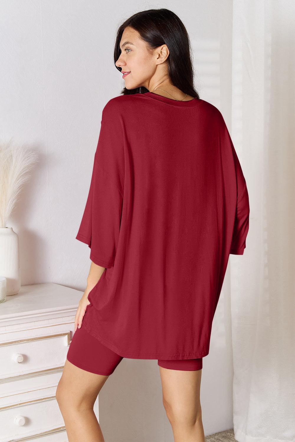 Basic Bae Full Size Soft Rayon Three-Quarter Sleeve Top and Shorts Set Product Image