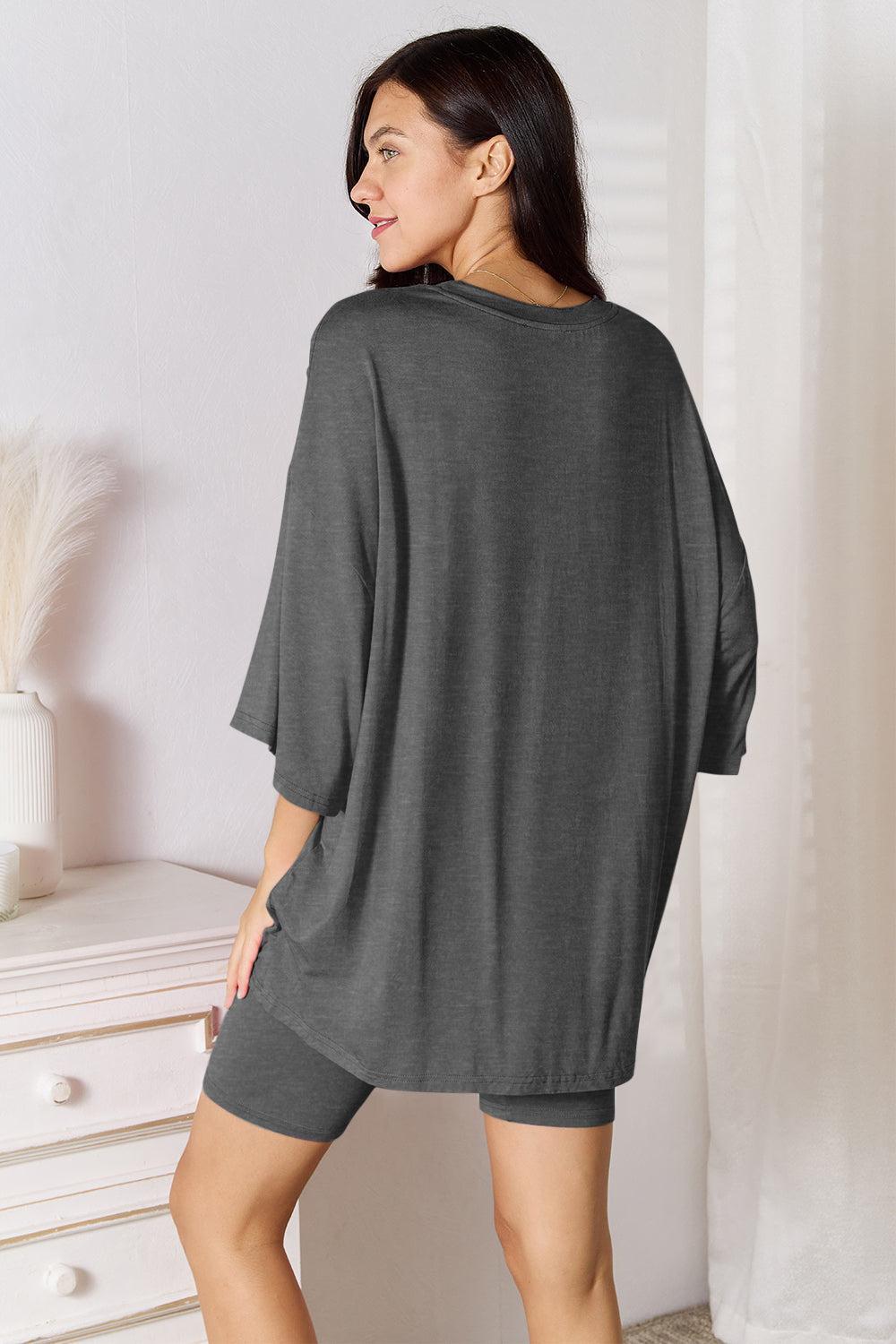 Basic Bae Full Size Soft Rayon Three-Quarter Sleeve Top and Shorts Set Product Image