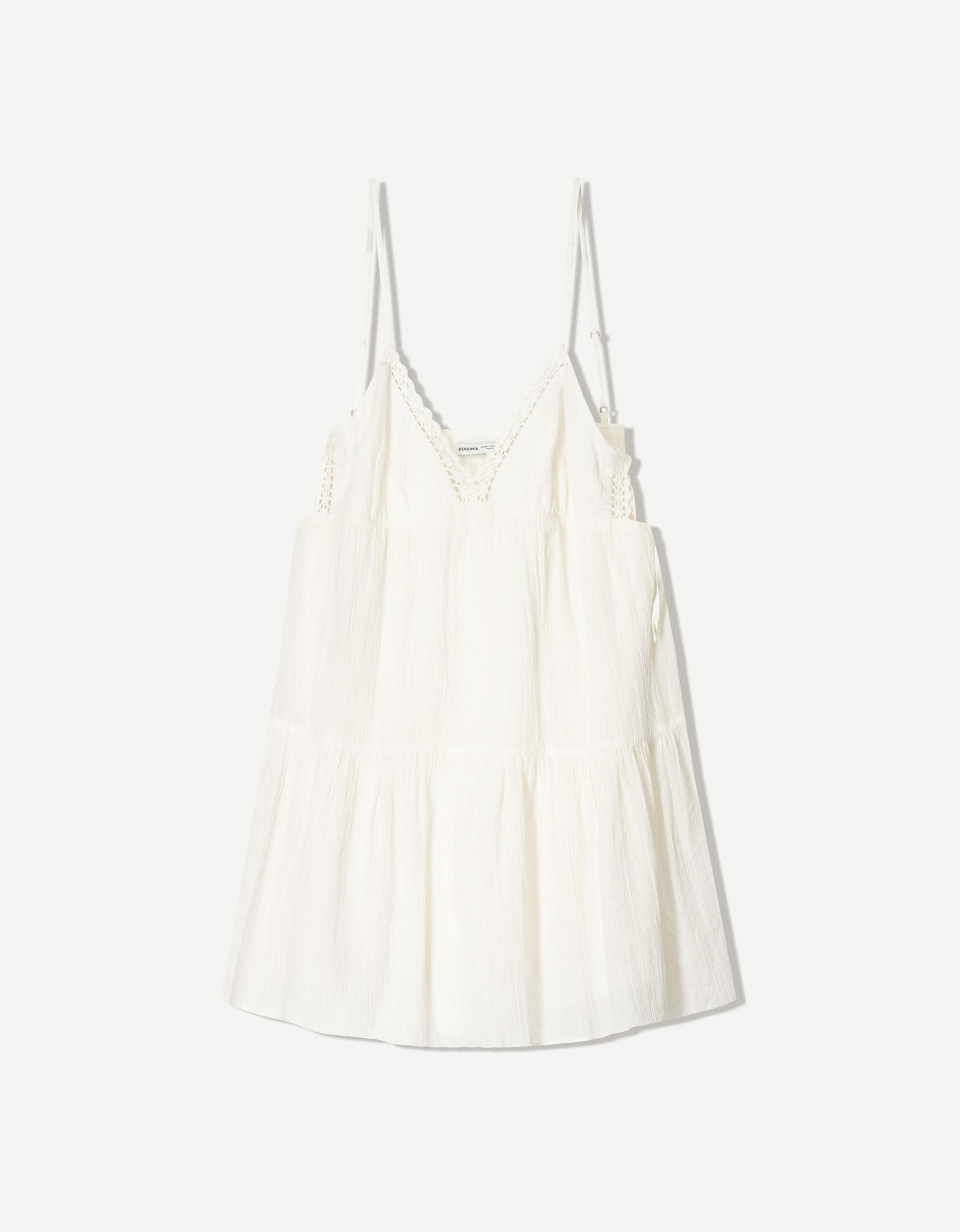 Textured mini dress with lace trim Product Image