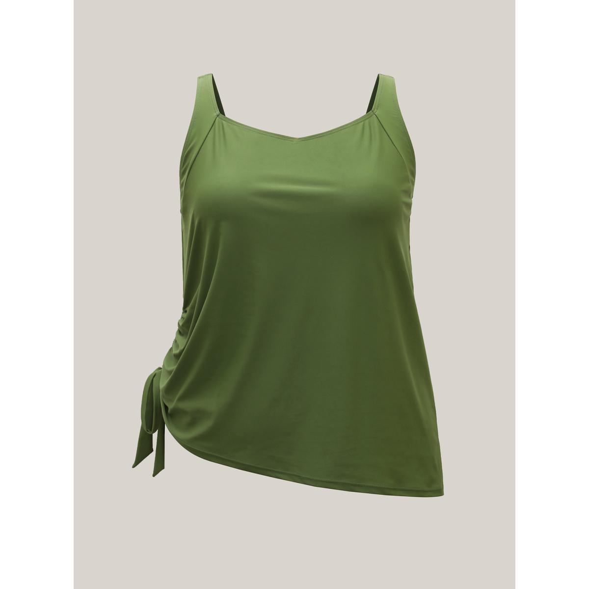 Plus Size Non-Removable Cups Asymmetrical Hem Swim Tankini Women's Swimwear ArmyGreen Beach High stretch Skinny Heart neckline Curve Swim Tops BloomChic 12/L Product Image