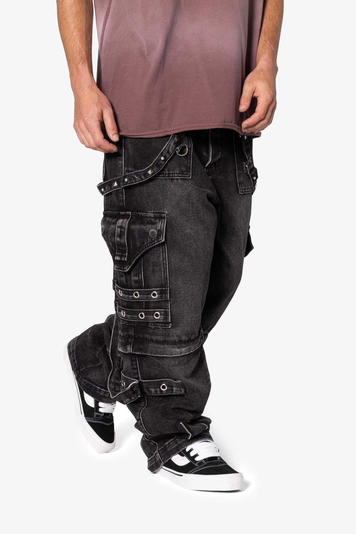 Ultra Baggy Studded Cargo Denim - Washed Black Product Image