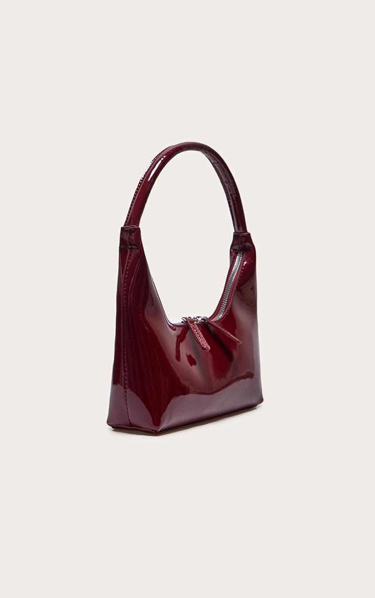 Burgundy Patent Simple Structured Double Zip Shoulder Bag Product Image