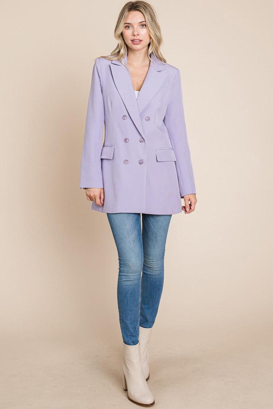 Collar Long Double Breasted Blazer Jacket Product Image