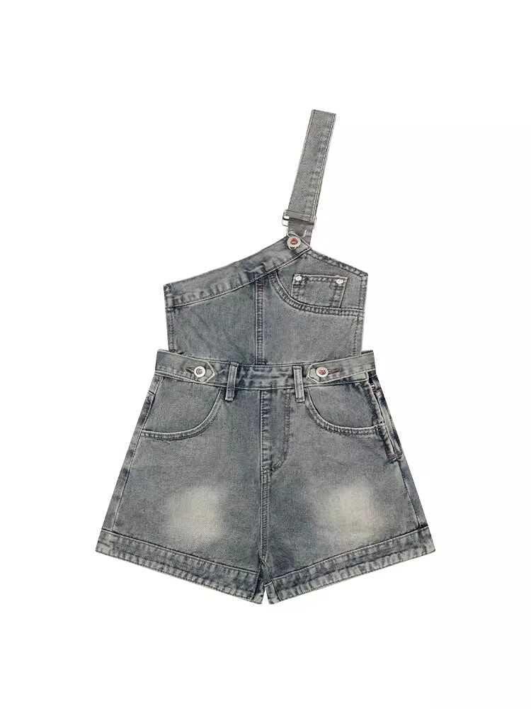 Washed Wide Leg Denim Romper Product Image