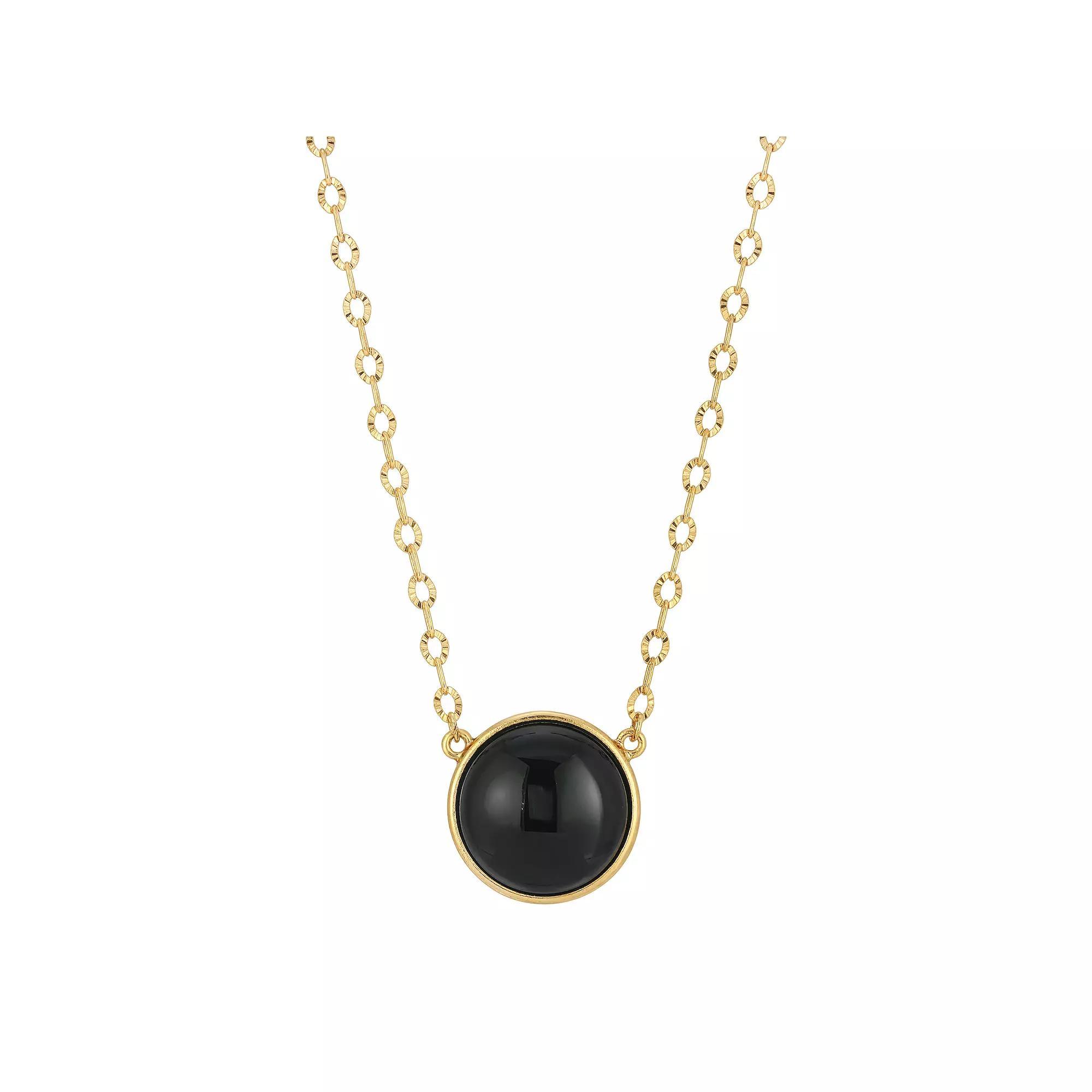 1928 Gold Tone Simulated Onyx Necklace, Women's, Black Product Image