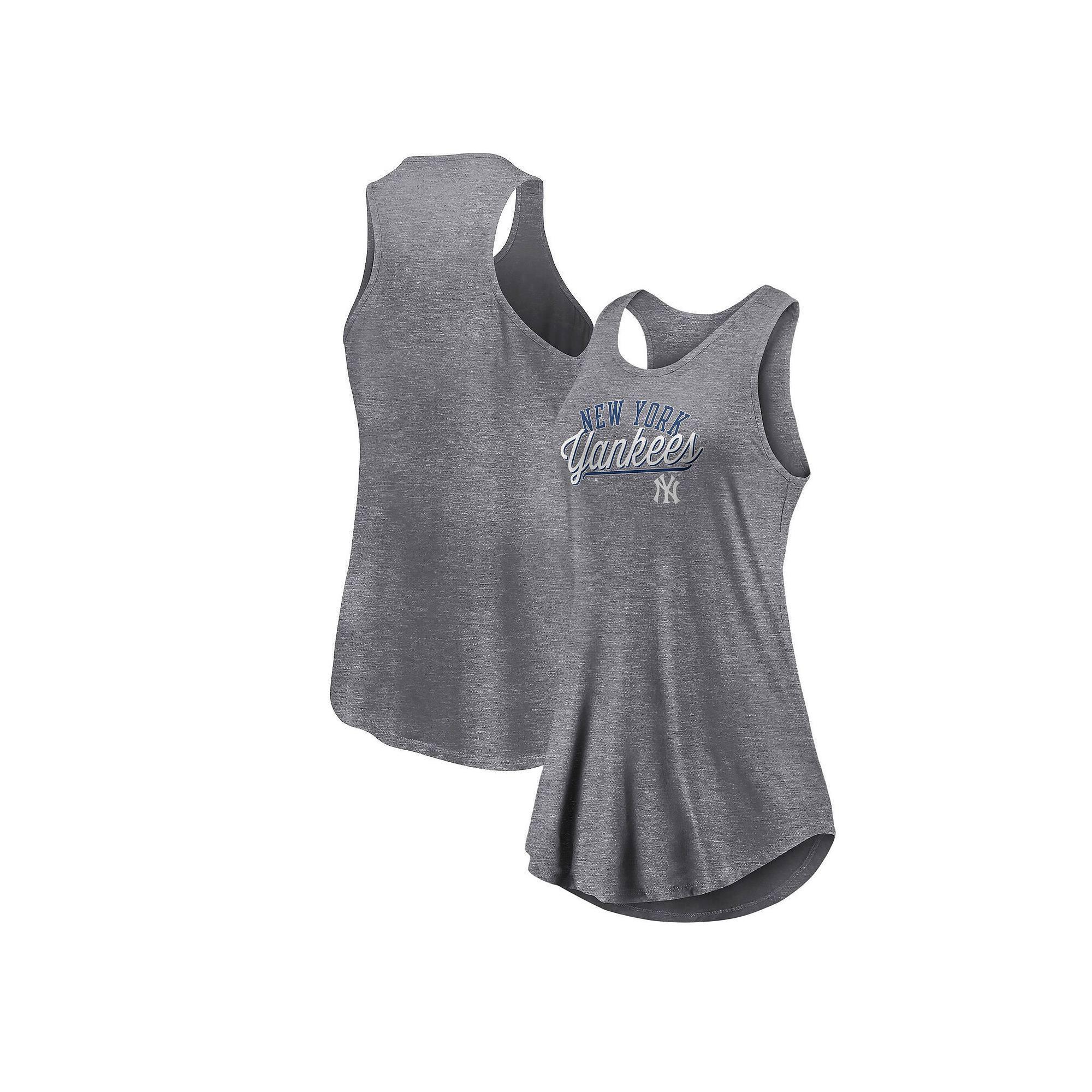 Women's Fanatics Branded Heather Gray New York Mets Simplicity Swing Racerback Scoop Neck Tank Top,  Product Image