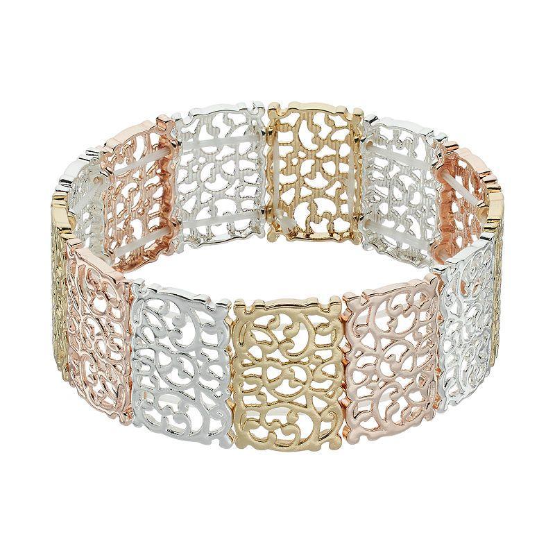 LC Lauren Conrad Tri Tone Filigree Stretch Bracelet, Womens, Multi Product Image