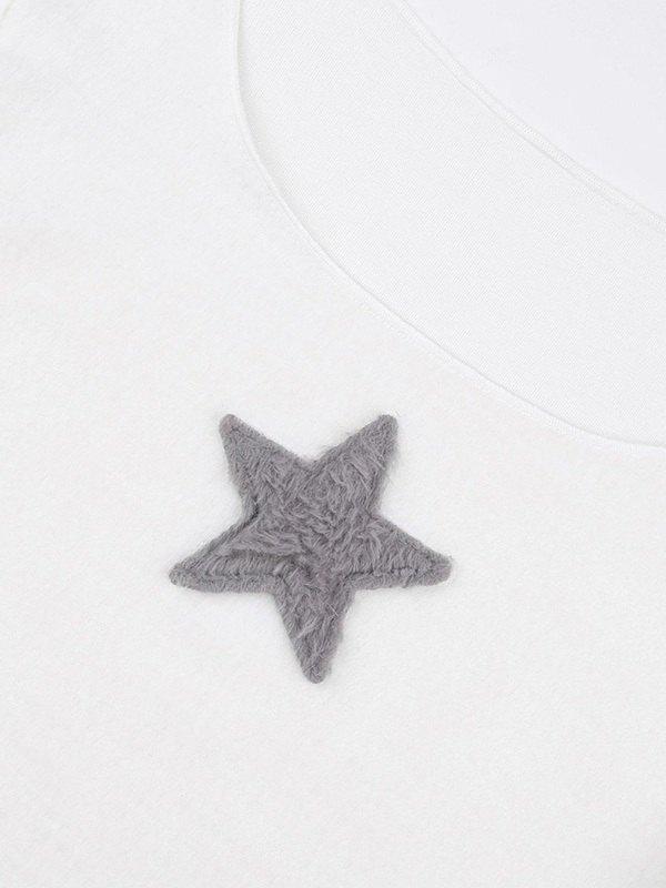 Star Patch Long Sleeve Cropped Knit Top Product Image