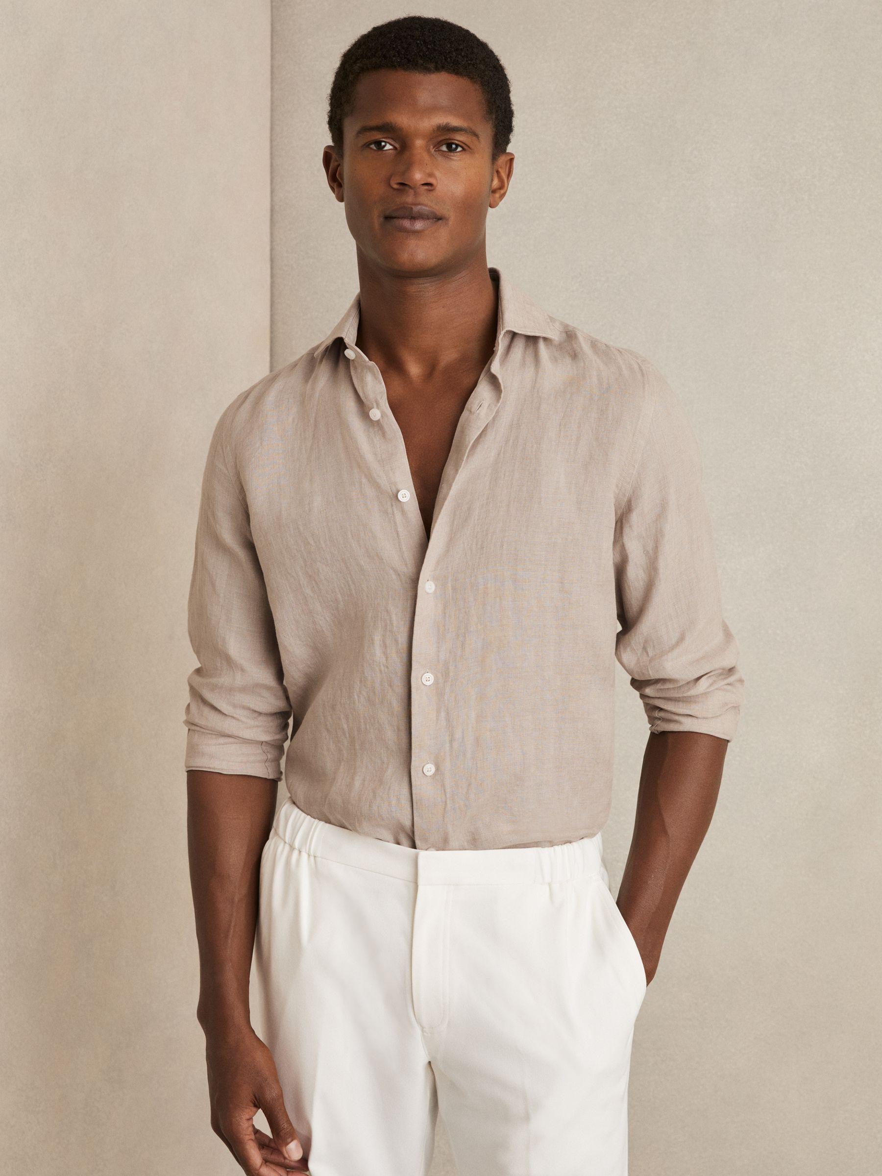 Linen Button-Through Shirt in Mink Brown Product Image