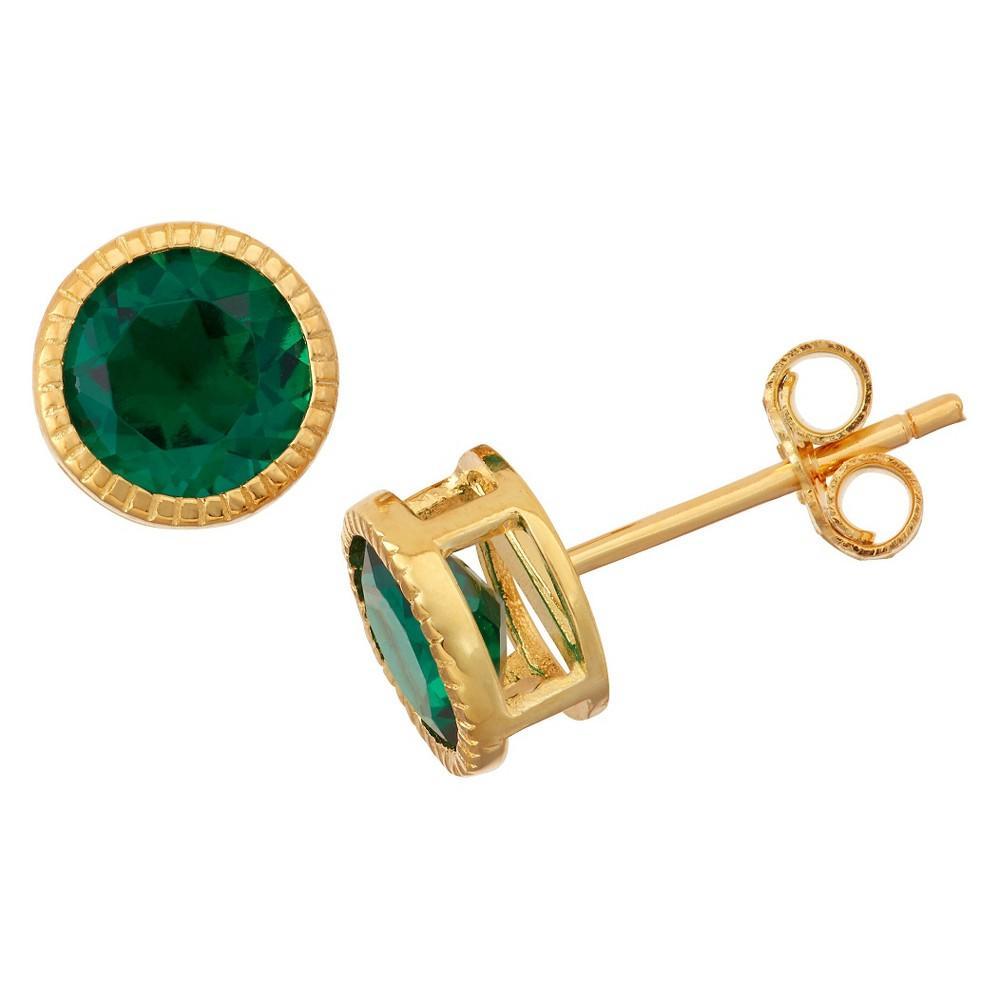 Designs by Gioelli 14k Gold Over Silver Lab-Created Emerald Milgrain Stud Earrings, Womens, Gold Tone Product Image