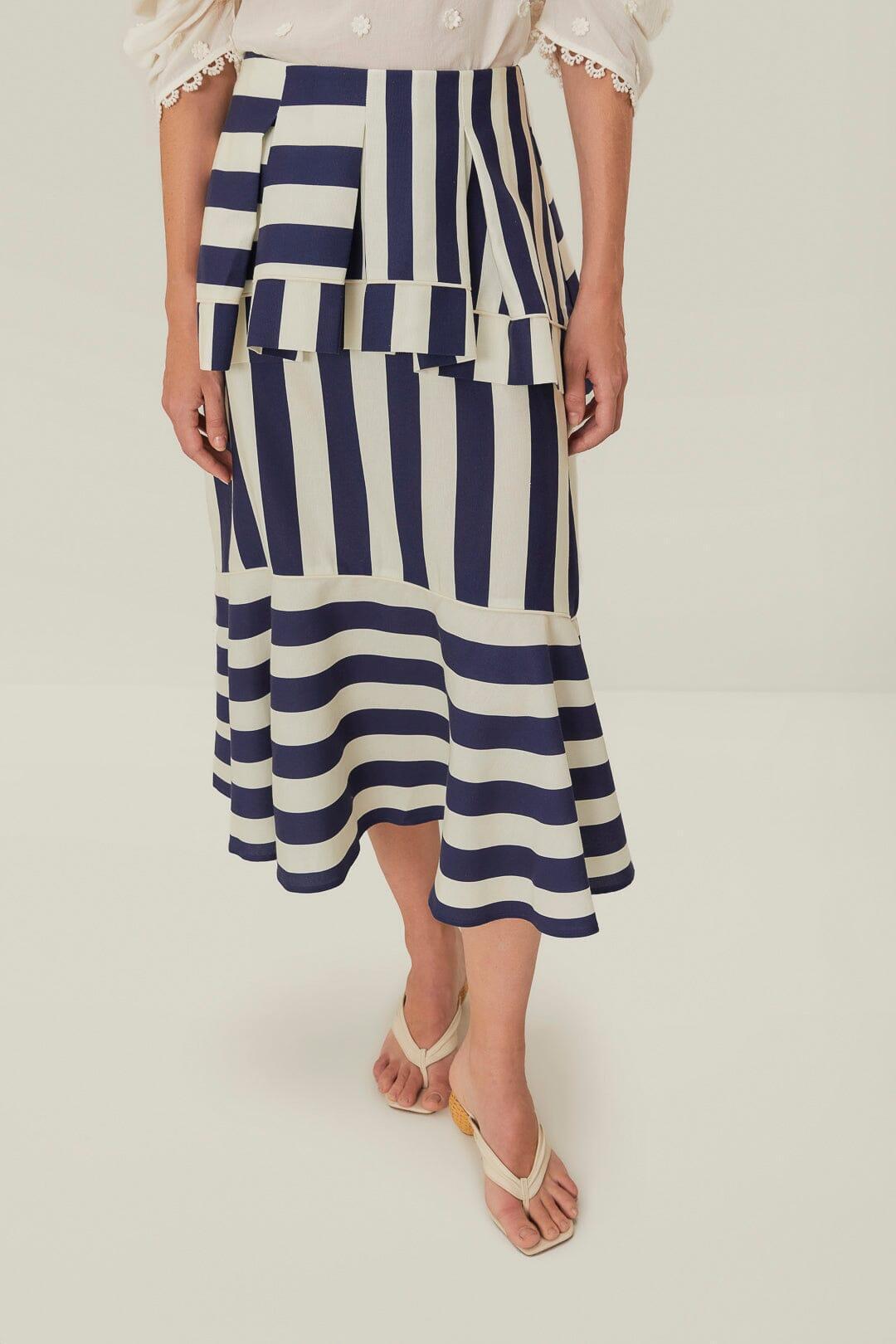Blue Mixed Stripes Midi Skirt Product Image