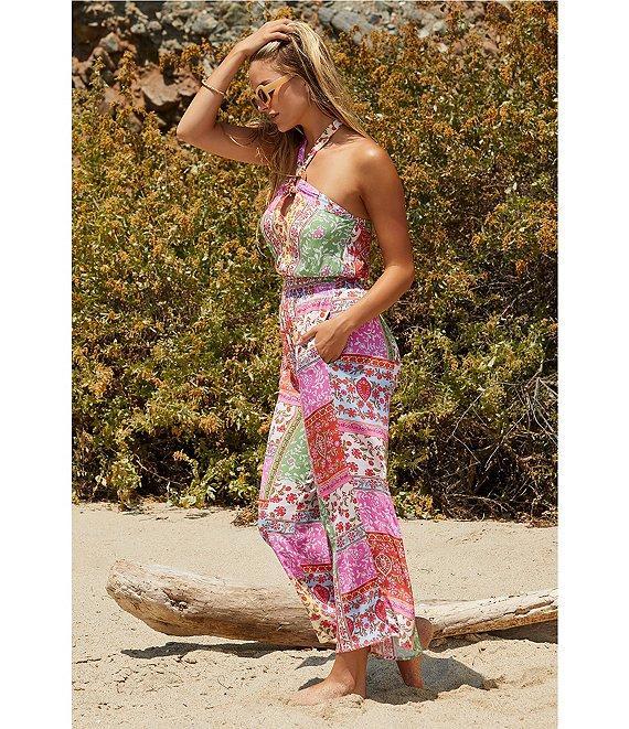 Lucky Brand Seville Color Block Printed Halter Neck Cropped Jumpsuit Product Image