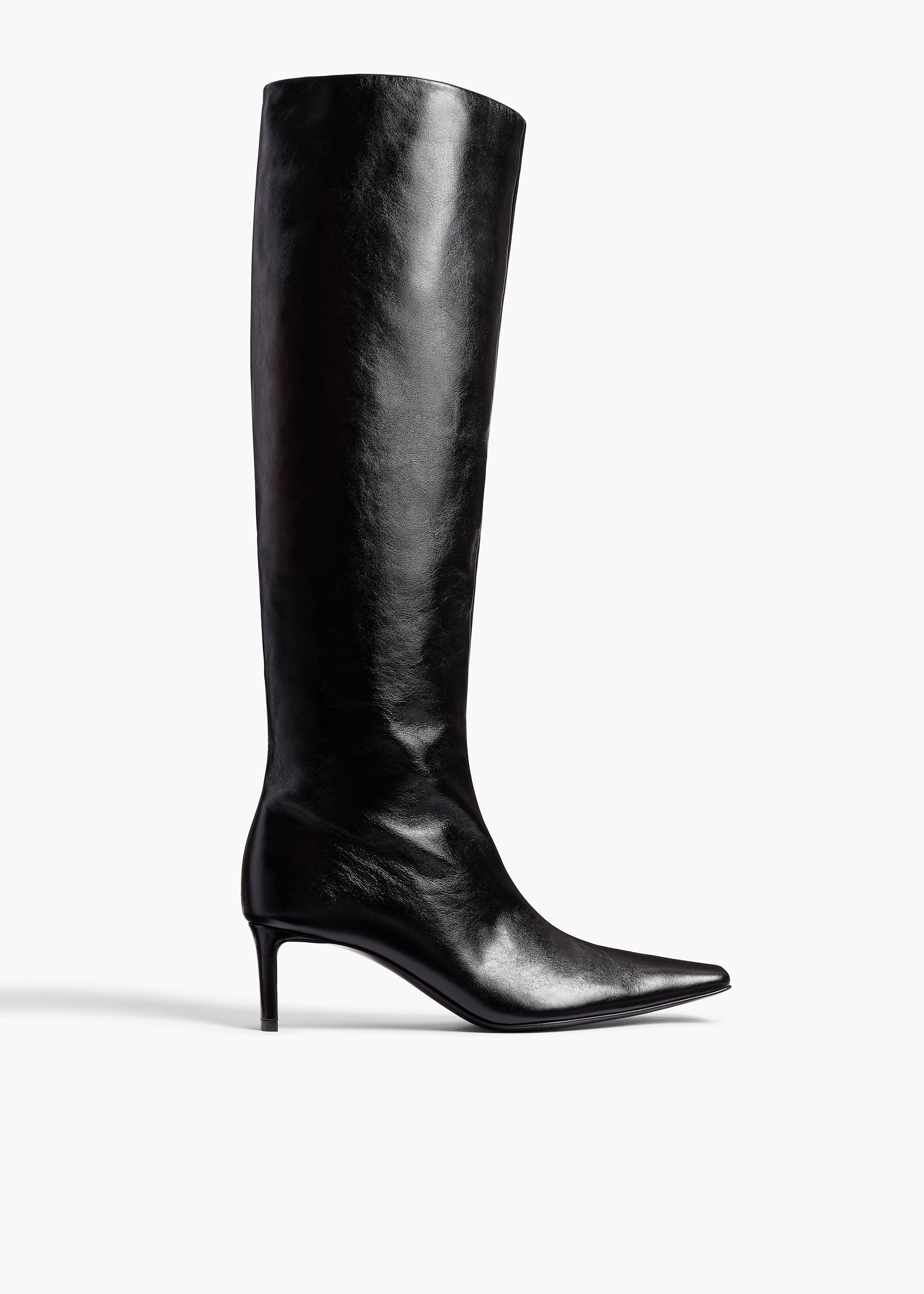 Ona Knee-High Boot in Black Glazed Leather Product Image