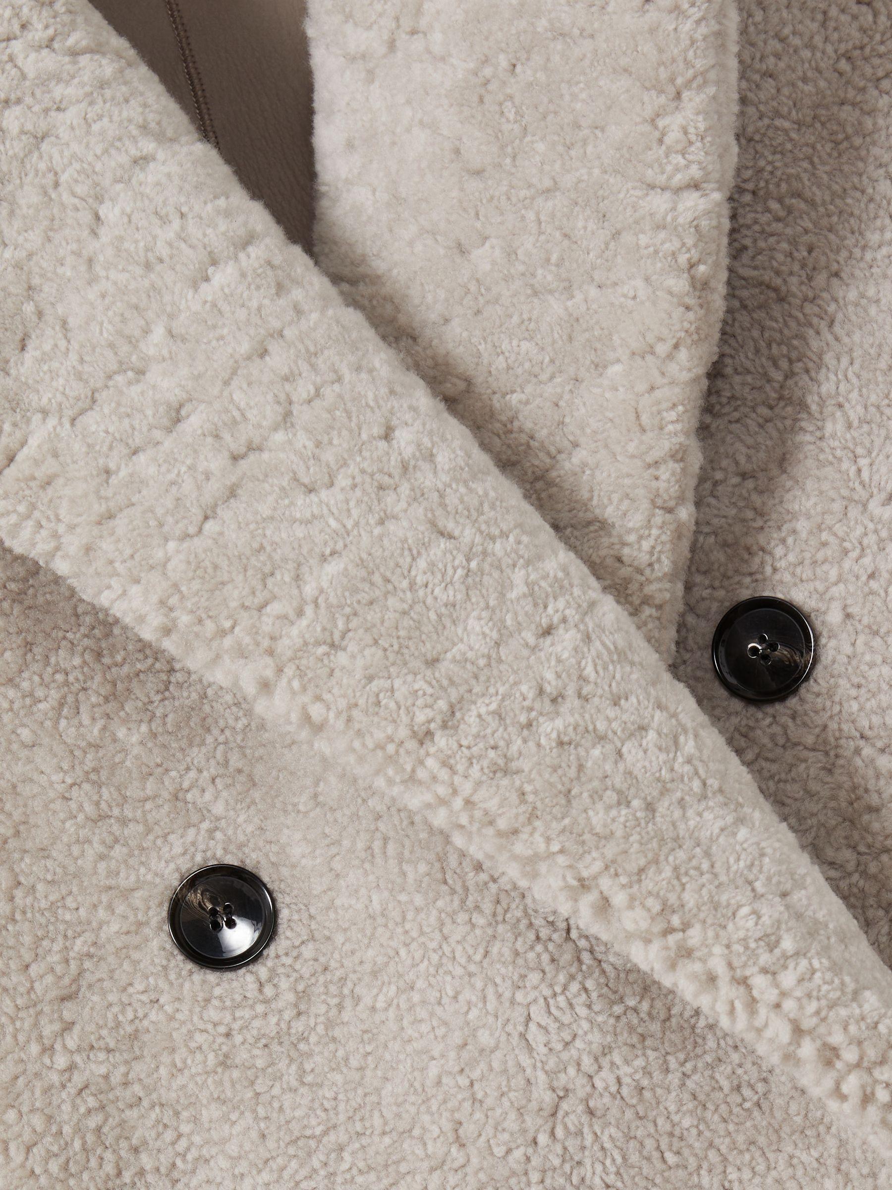 Double Breasted Long Shearling Coat in Neutral Product Image