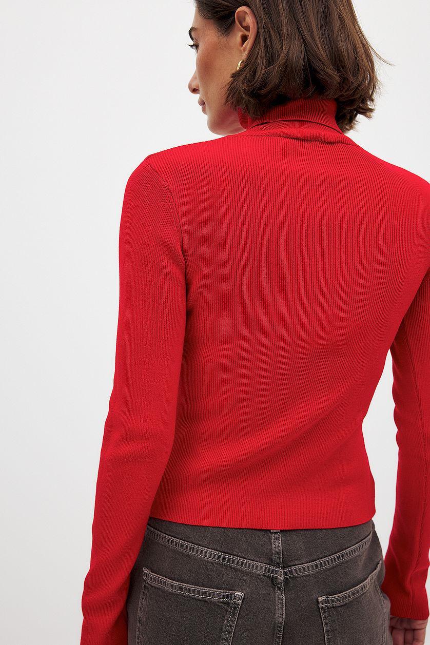 Long Sleeve Turtleneck Ribbed Knitted Top Product Image