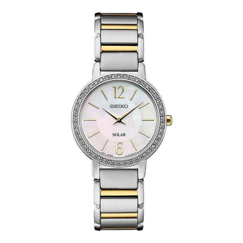 Seiko Womens Crystal Two Tone Stainless Steel Solar Watch - SUP469 Silver Gold Product Image